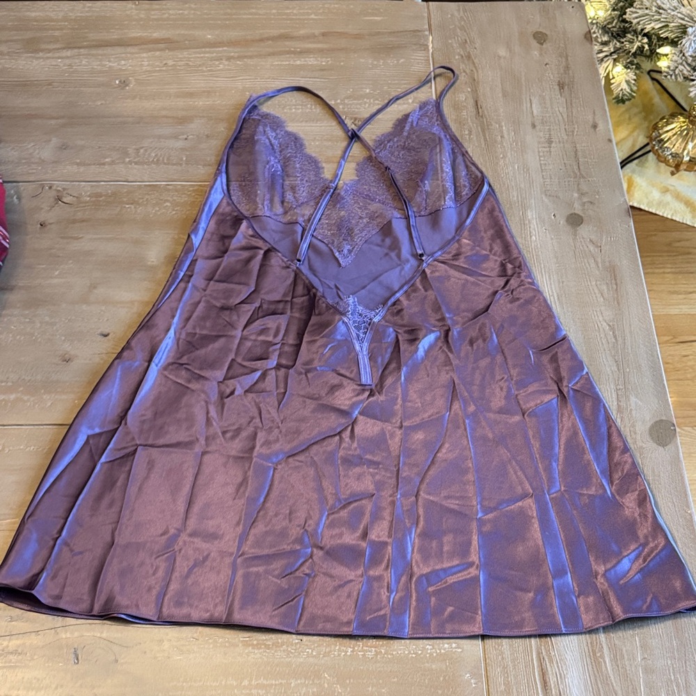 Victoria's Secret Lavender Satin Lace Slip Dress Lingerie - Large - Like New - Picture 7 of 14